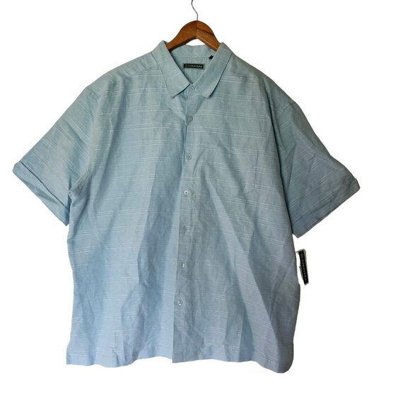 Cubavera Button Up Shirt Men's Size XXL Blue Short Sleeve Linen Blend NWT - Picture 2 of 12